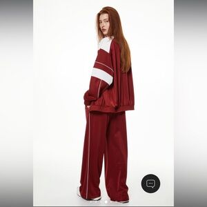 H&M Oversized Red and White Satin Tracksuit Jacket and Pants, size SMALL